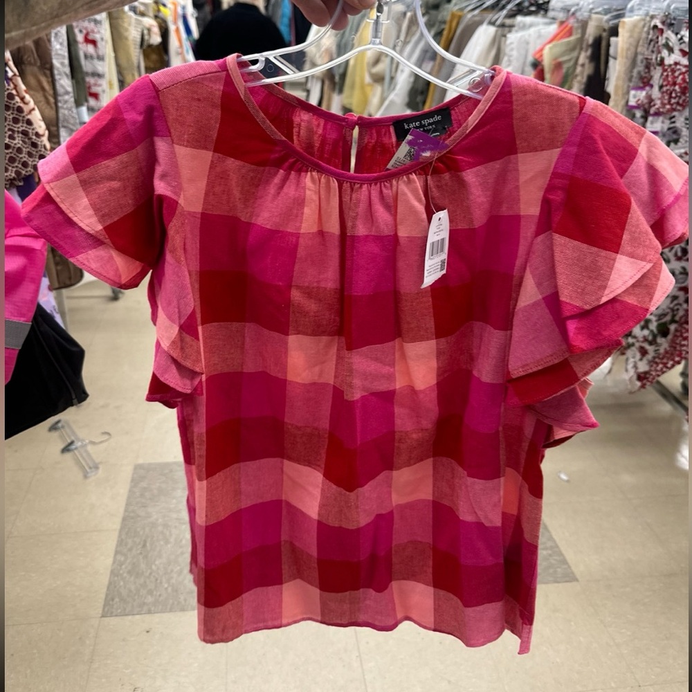 Kate Spade Picnic Woven Flutter Sleeve Top Medium NWT